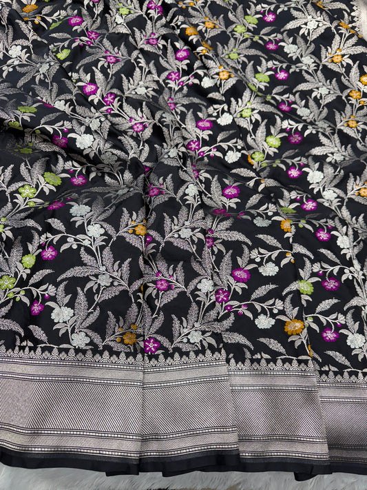 Black premium Banarasi Mashru katan silk saree MK184