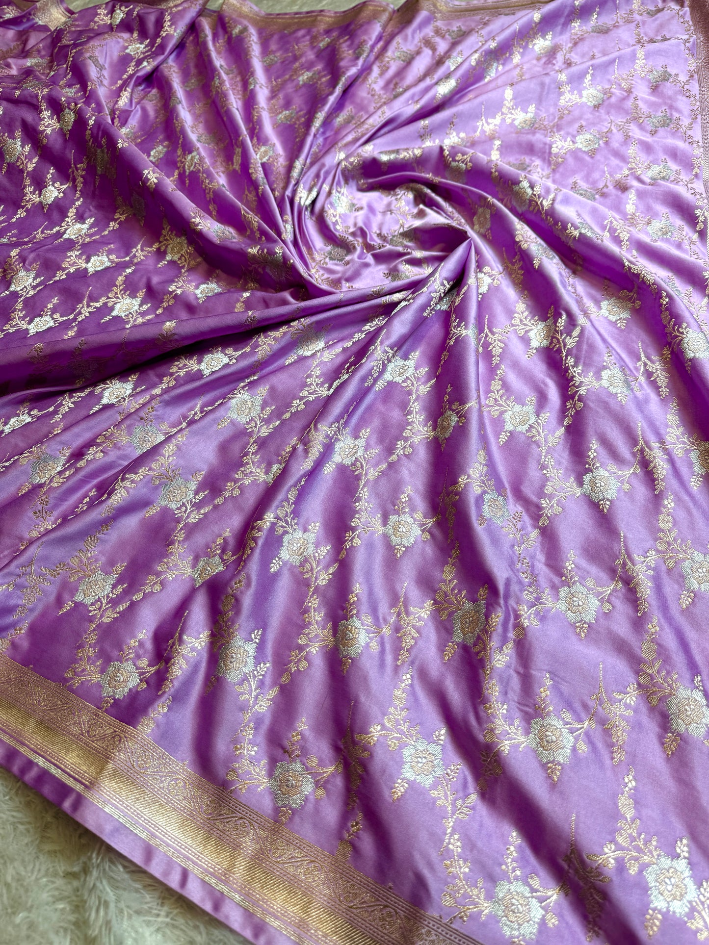 Lavender color premium Banarasi Mashru katan silk saree MK219