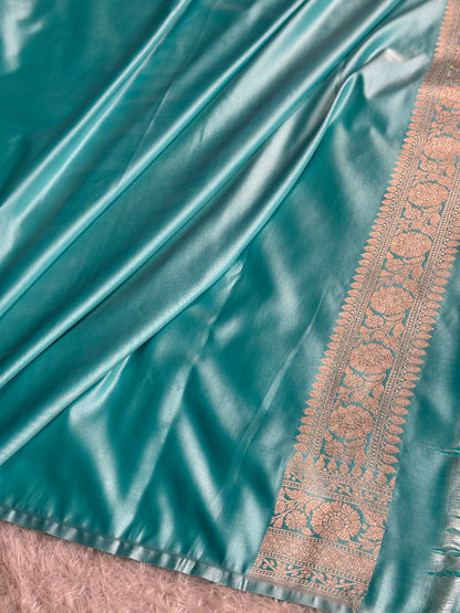 Sky blue colour premium Banarasi rangkat Mashru katan silk saree MK347