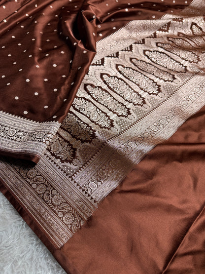 Coffee brown premium Banarasi Mashru katan silk saree MK225