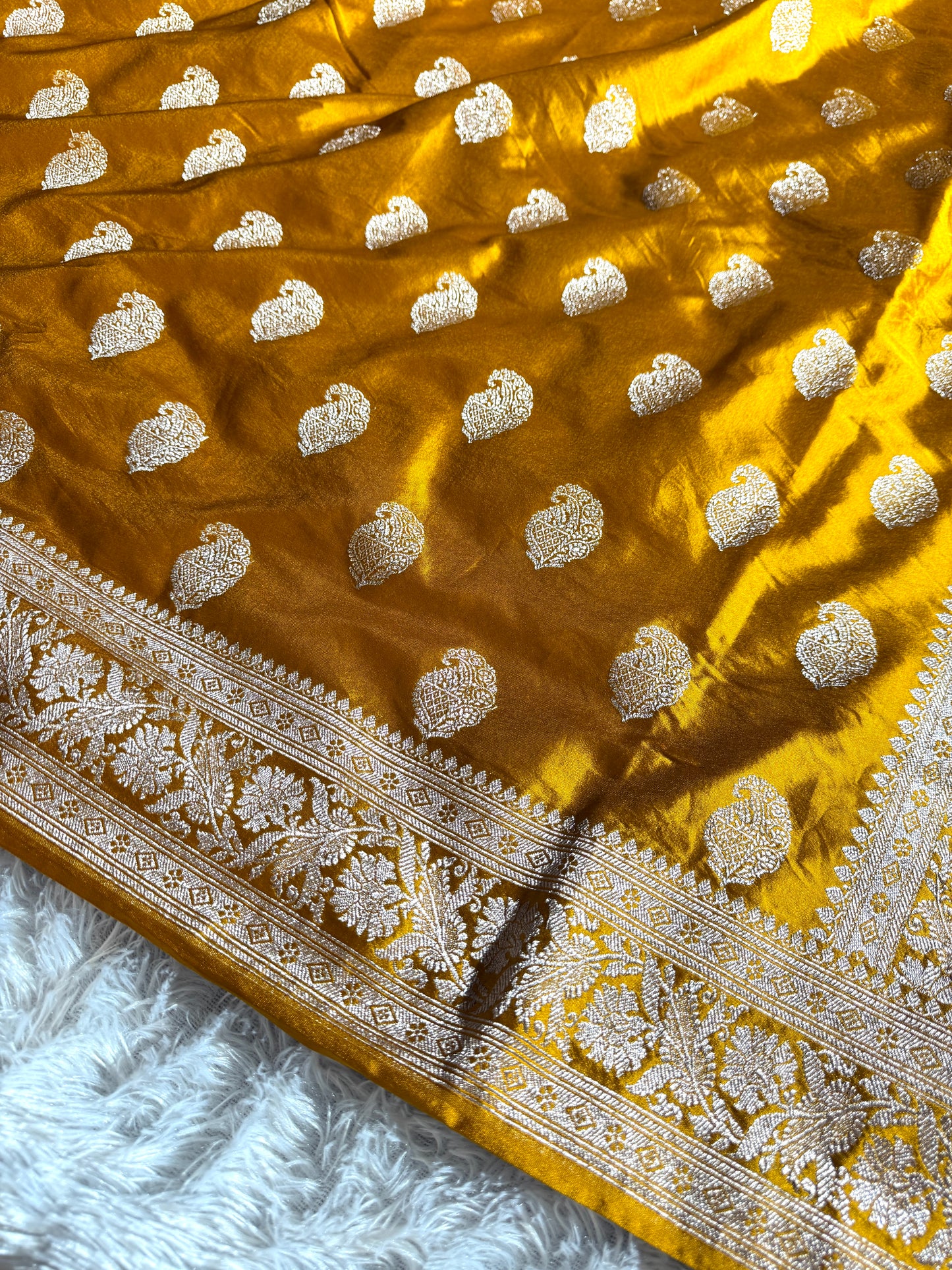 Mustard premium Banarasi Mashru katan silk saree MK220