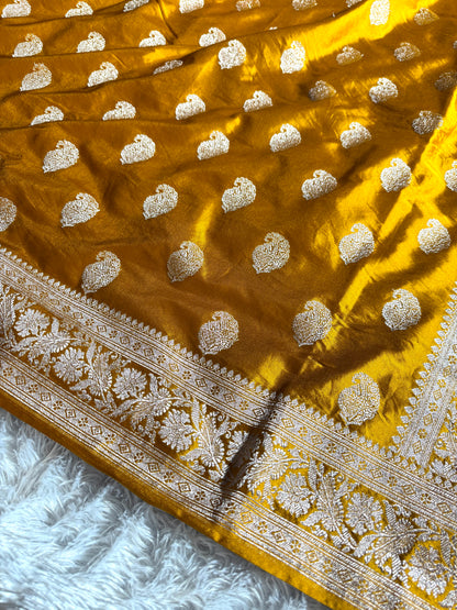 Mustard premium Banarasi Mashru katan silk saree MK220