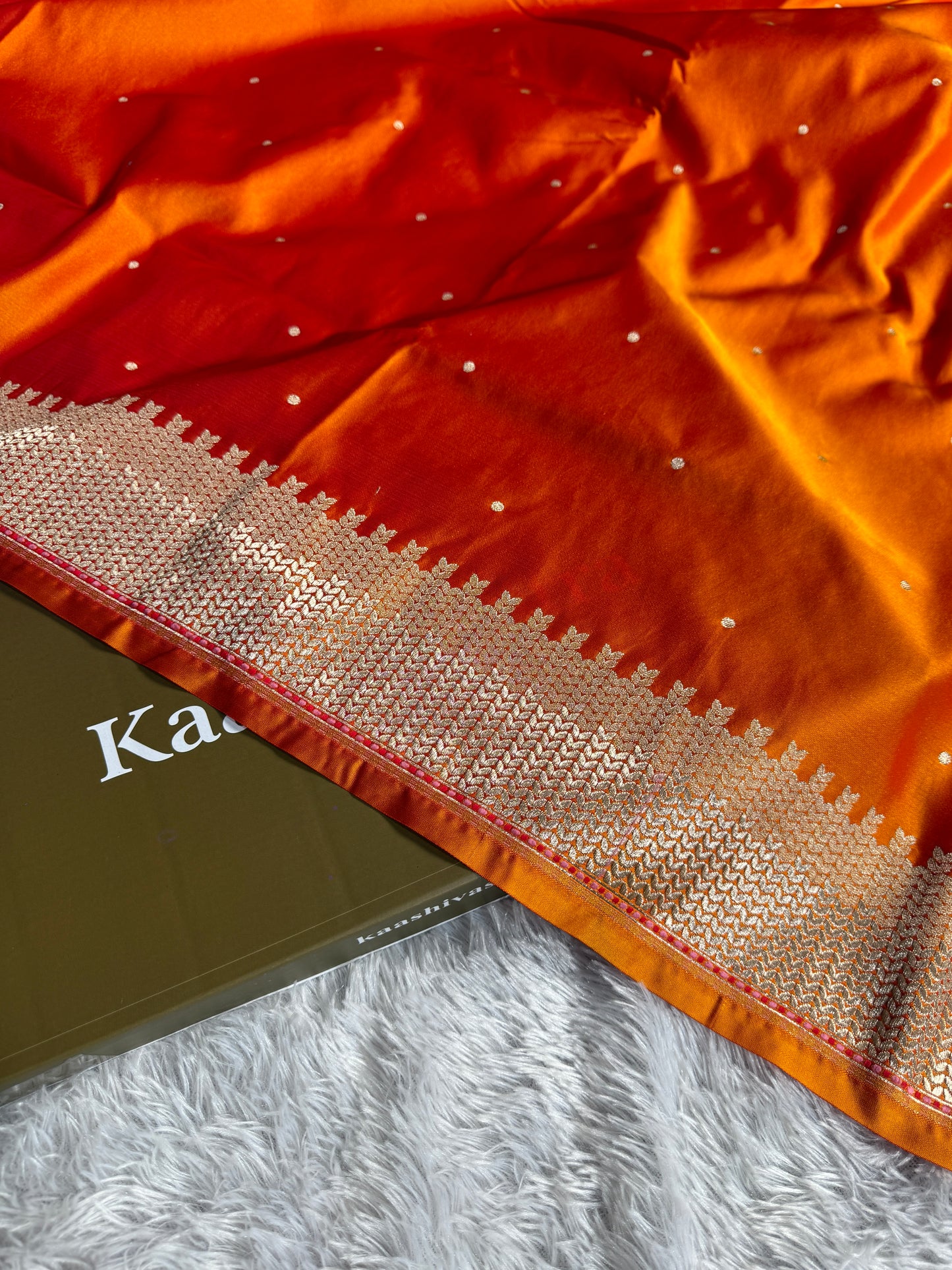 Orange color premium Banarasi Mashru katan silk saree MK229