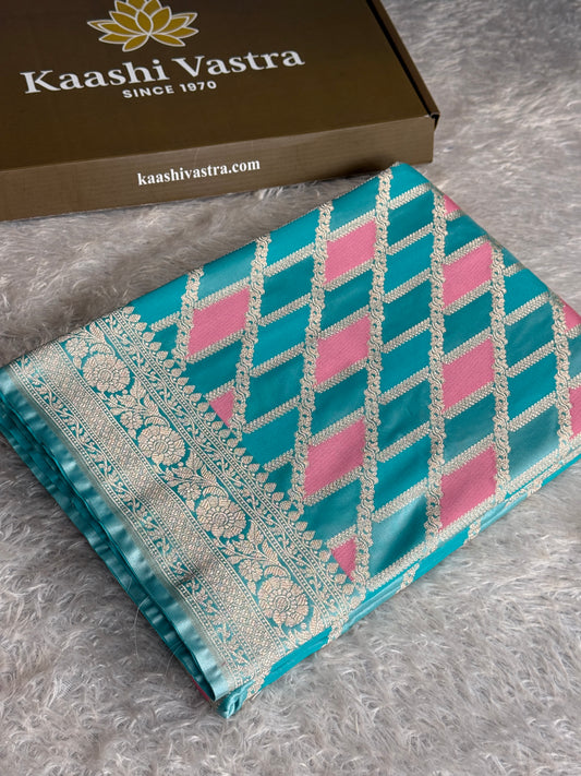 Sky blue colour premium Banarasi rangkat Mashru katan silk saree MK347