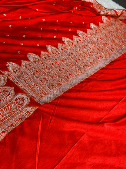 Bridal Red colour premium Banarasi Mashru katan silk saree MK268