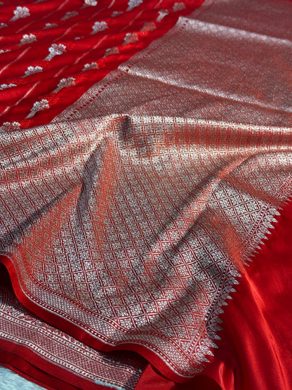 Chilli red Banarasi Mashru katan silk saree MK158