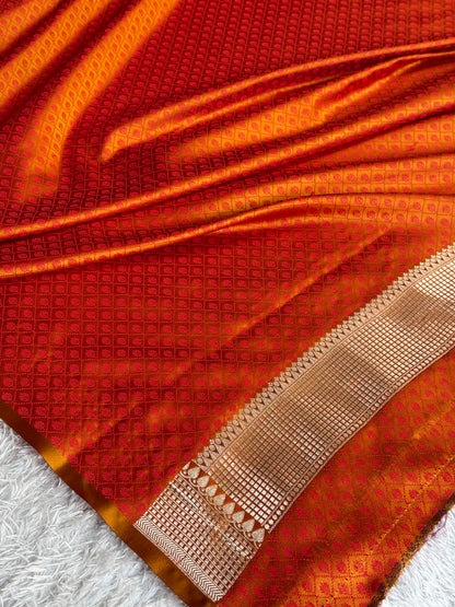 Orange colour premium Banarasi tilfi Mashru katan silk saree MK332