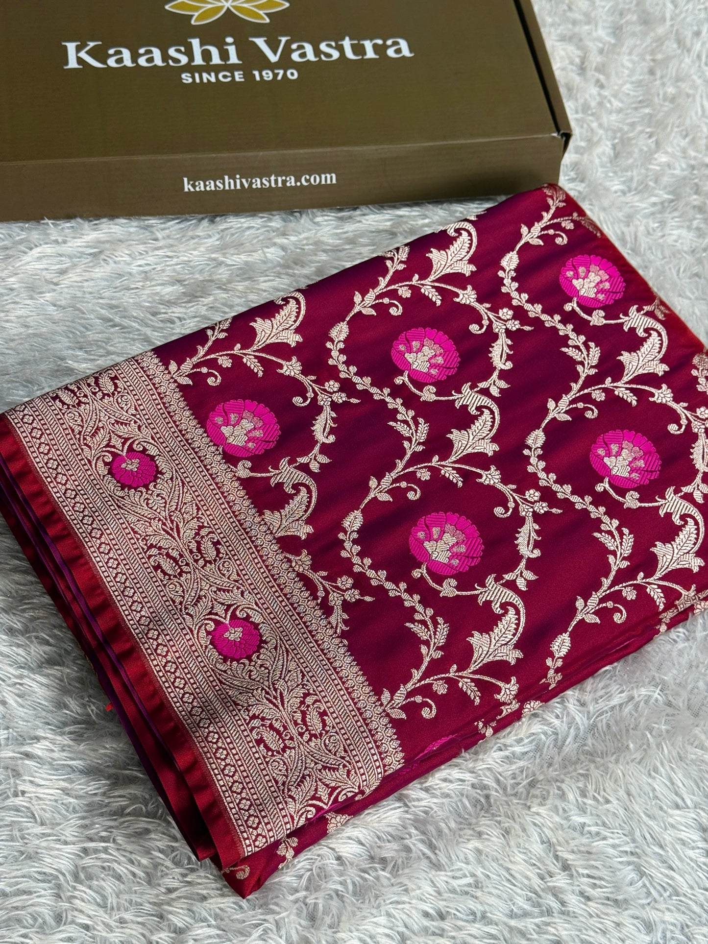 Dual shade hot pink colour premium Banarasi Mashru katan silk saree MK344