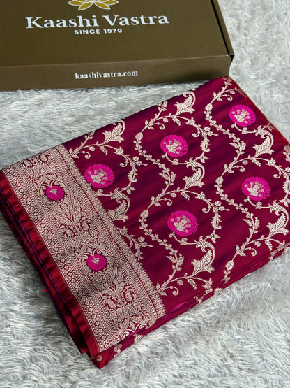 Dual shade hot pink colour premium Banarasi Mashru katan silk saree MK344
