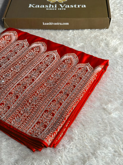 Bridal Red colour premium Banarasi Mashru katan silk saree MK268