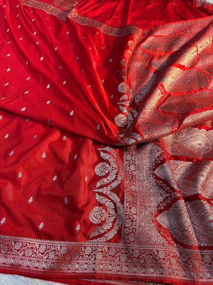 Red Banarasi Mashru katan silk saree MK164
