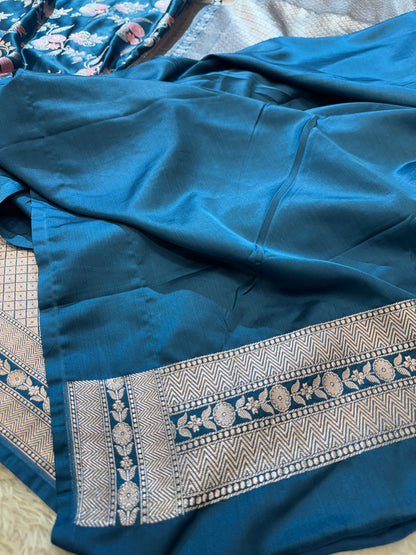 Peacock blue premium tilfi Banarasi Mashru katan silk saree MK188