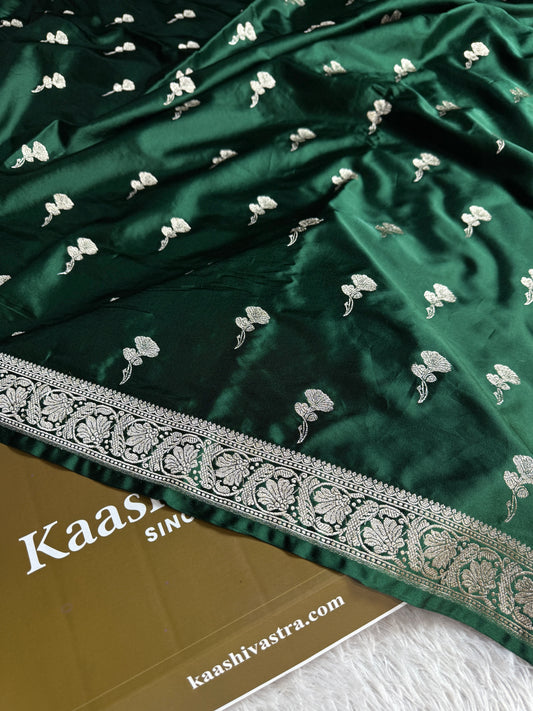 Bottle green premium Banarasi Mashru katan silk saree MK226