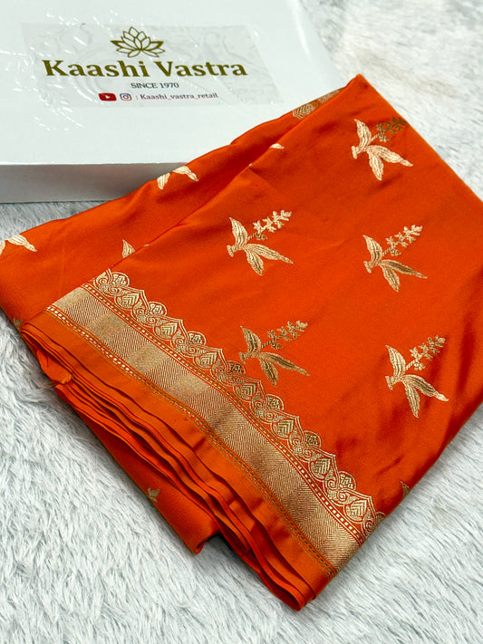 Orange premium Banarasi Mashru katan silk saree MK172