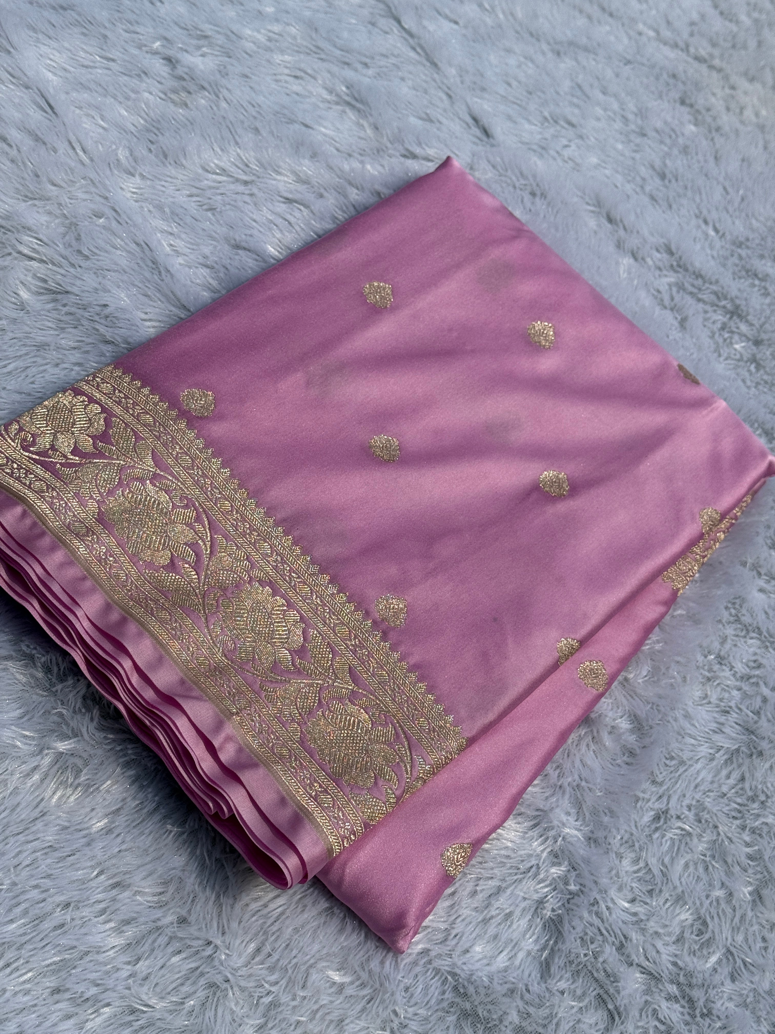 Baby pink premium Banarasi Mashru katan silk saree MK186