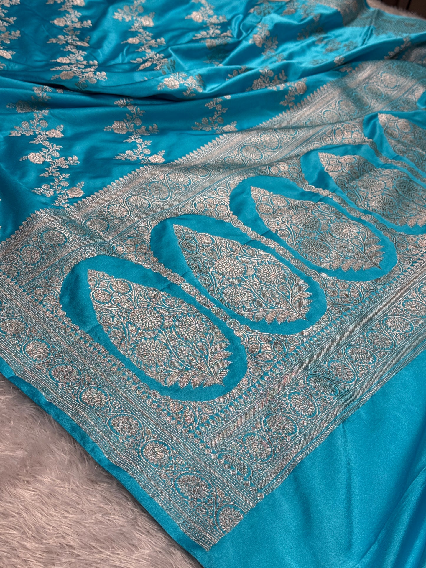 Sky blue premium Banarasi Mashru katan silk saree MK241