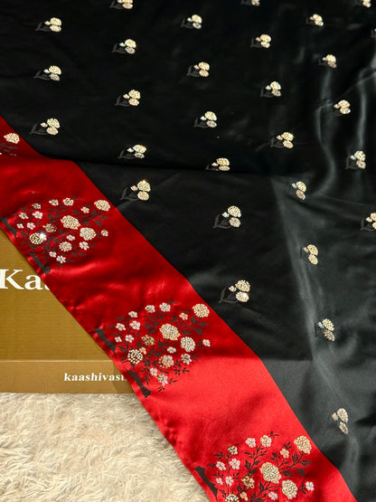 Bridal Black colour premium Banarasi Mashru katan silk saree MK354