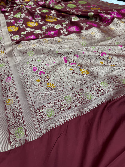 Maroon premium Banarasi Mashru katan silk saree MK195