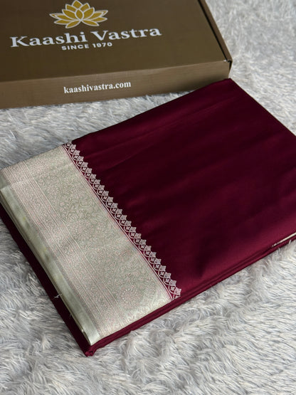 Wine with off white colour premium Banarasi Mashru katan silk saree MK284