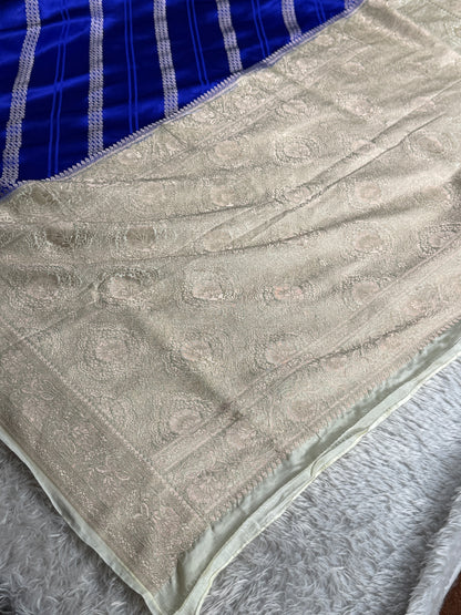 Royal blue with off white colour premium Banarasi Mashru katan silk saree MK342
