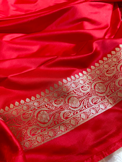 Chilli red premium Banarasi Mashru katan silk saree MK222