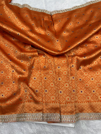 Orange premium Banarasi brocade katan silk saree BL102
