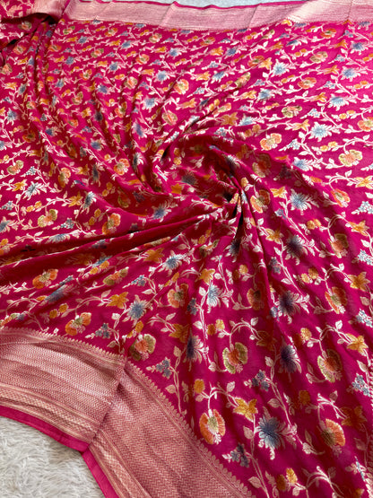 Premium hand brush Banarasi pure viscos georgette silk saree PBV101