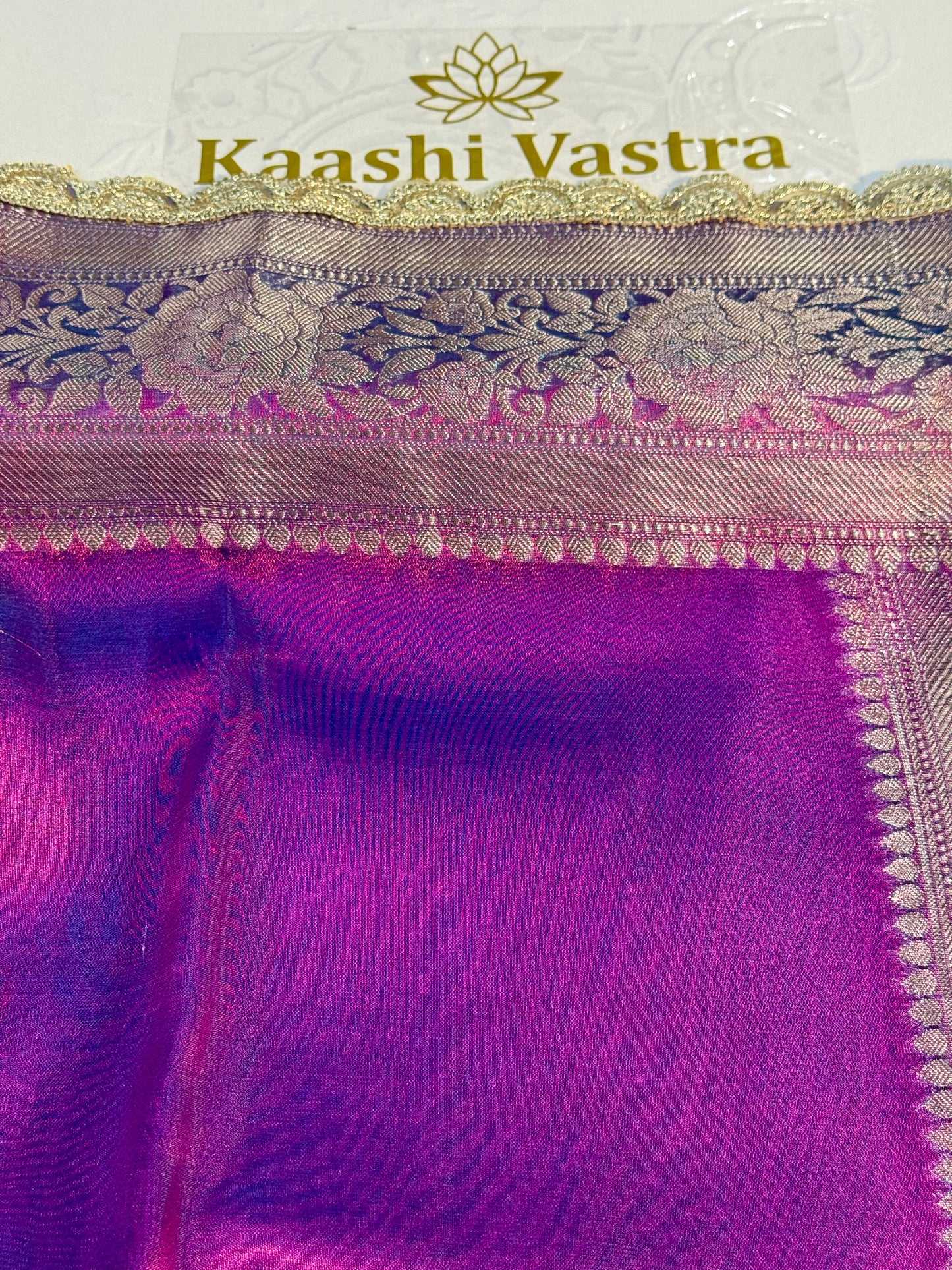 Baigni color Banarasi tissue silk saree with lace border TS106