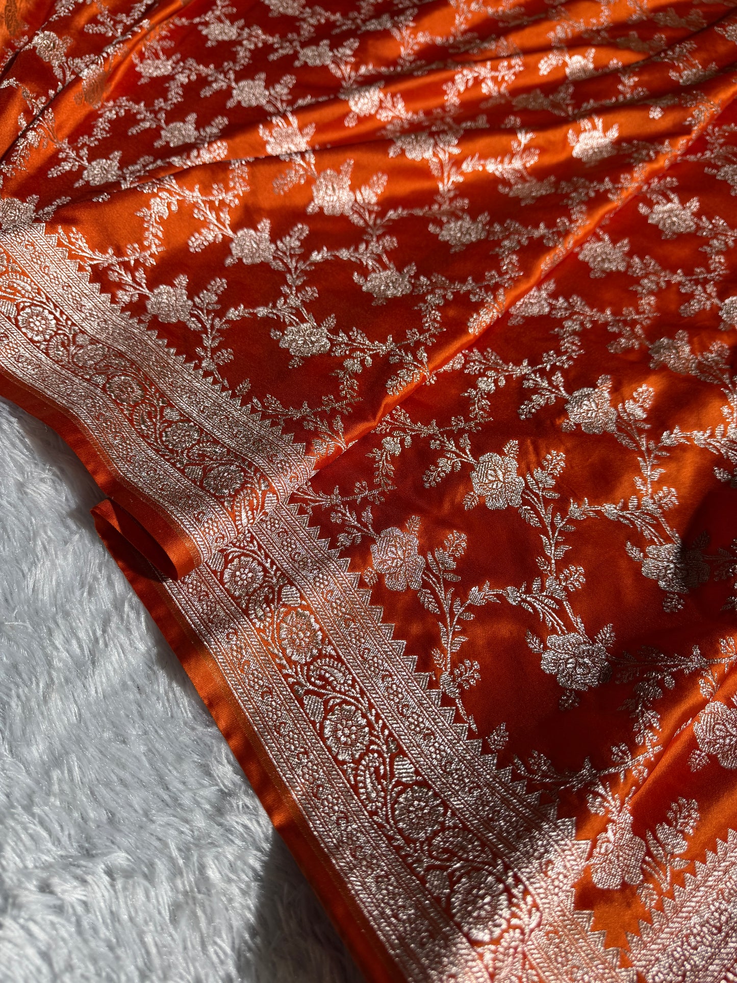 Orange premium Banarasi Mashru katan silk saree MK214