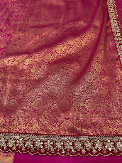 Pink Banarasi brocade katan silk saree BK101