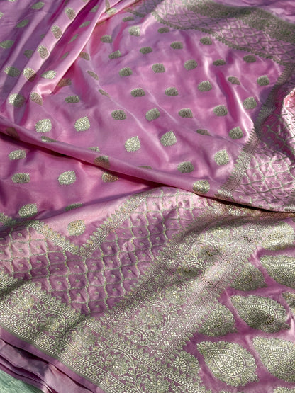 Pink Banarasi Mashru katan silk saree MK157
