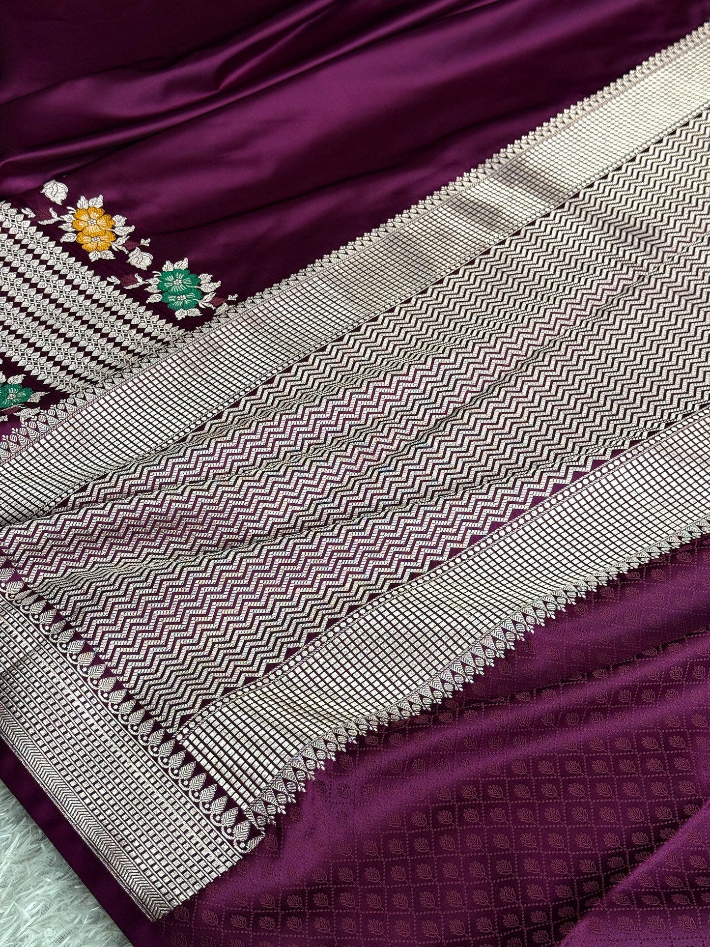 Wine colour premium Banarasi tilfi Mashru katan silk saree MK332