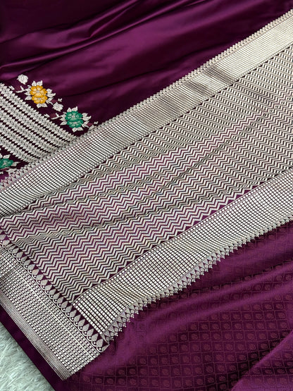 Wine colour premium Banarasi tilfi Mashru katan silk saree MK332