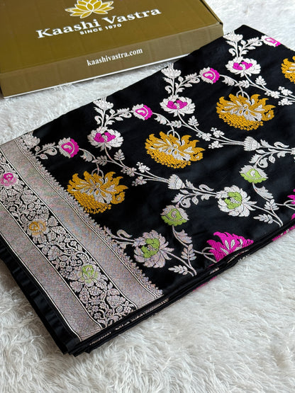 Black premium Banarasi Mashru katan silk saree MK195