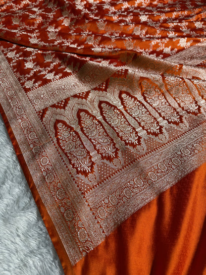 Orange premium Banarasi Mashru katan silk saree MK214