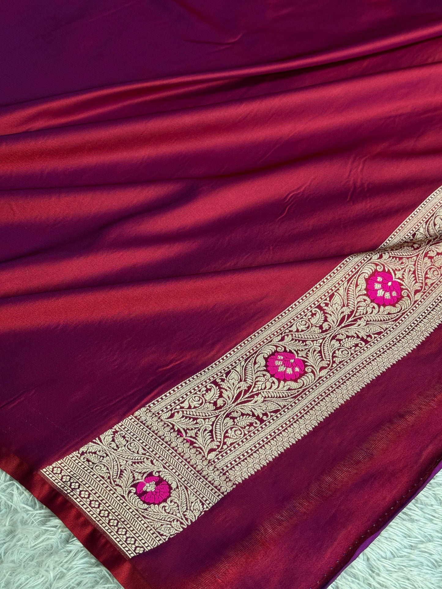 Dual shade hot pink colour premium Banarasi Mashru katan silk saree MK344