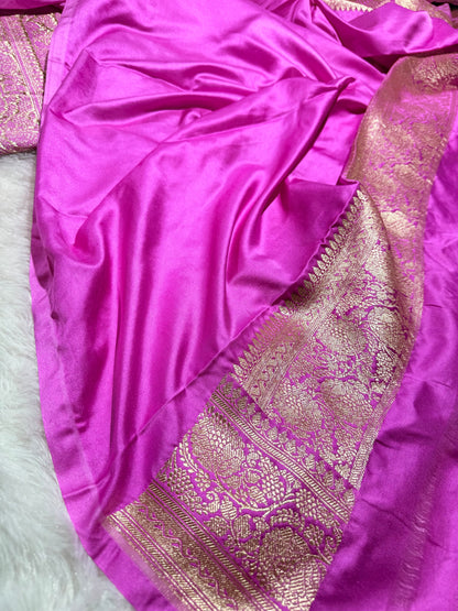 Yellow pink contrast Banarasi Mashru katan silk saree MK203