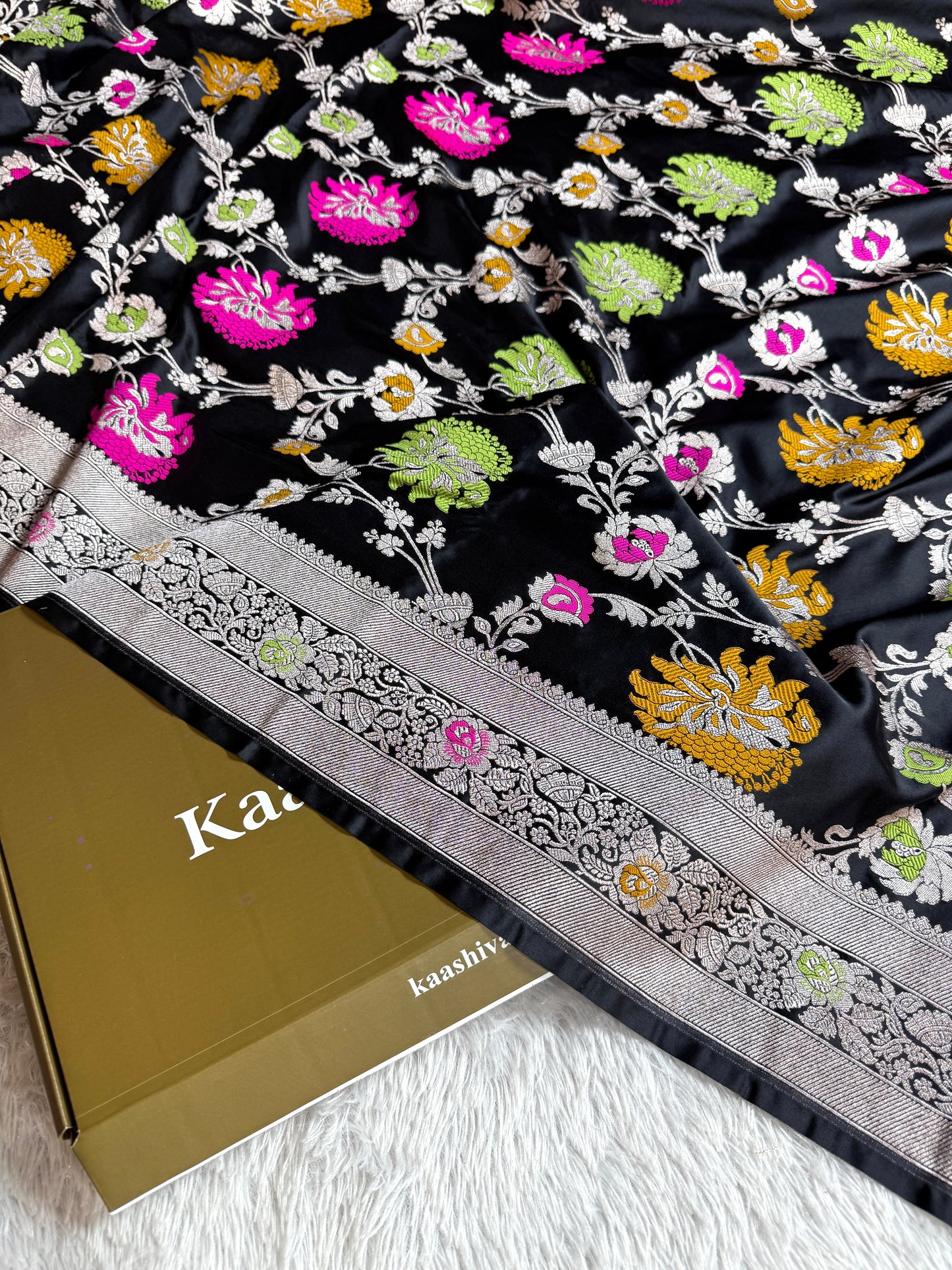 Black premium Banarasi Mashru katan silk saree MK195