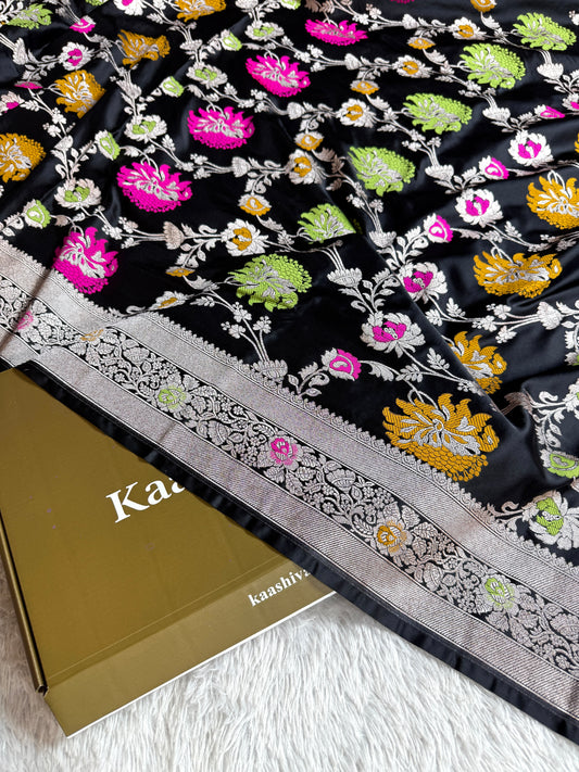 Black premium Banarasi Mashru katan silk saree MK195