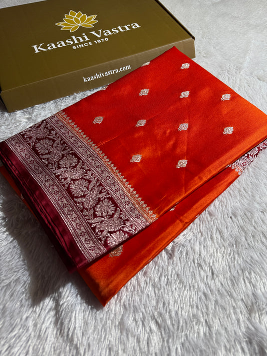 Orange contrast premium Banarasi Mashru katan silk saree MK182