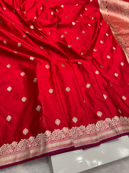 Red premium Banarasi Mashru katan silk saree MK192