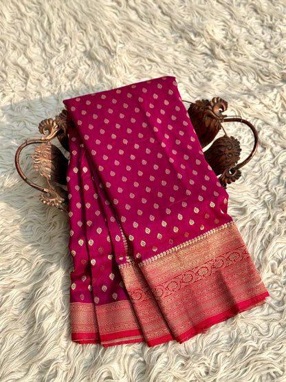 Banarasi raspberry georgette silk saree. RB104