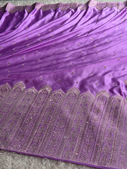 Bridal Lavender colour premium Banarasi Mashru katan silk saree MK268