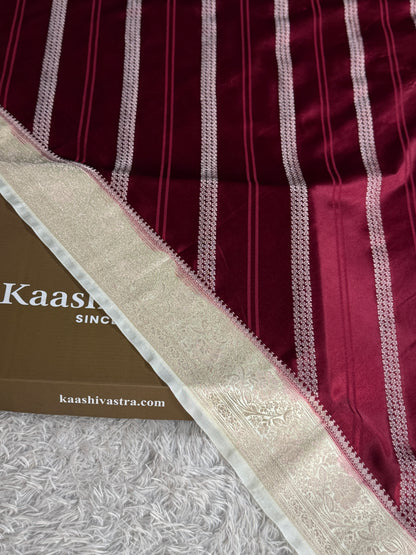 Wine with off white colour premium Banarasi Mashru katan silk saree MK342