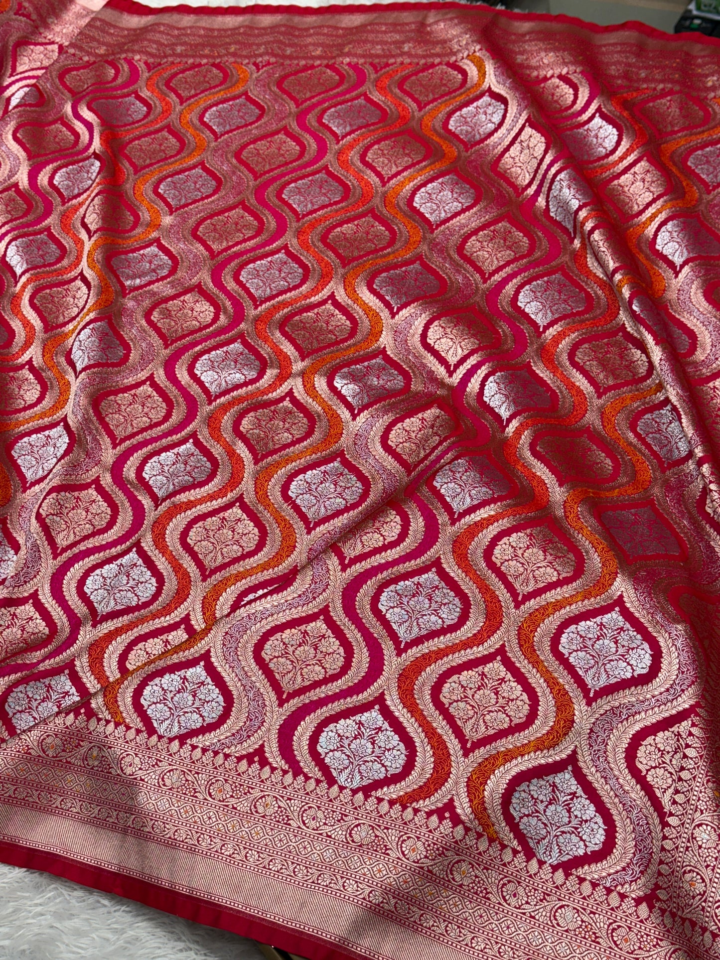 Rani pink premium Banarasi Mashru katan silk saree MK206