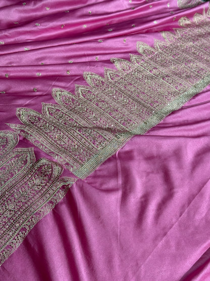 Bridal baby pink colour premium Banarasi Mashru katan silk saree MK268