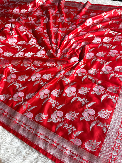 Chilli red Premium Banarasi Mashru katan silk saree MK188
