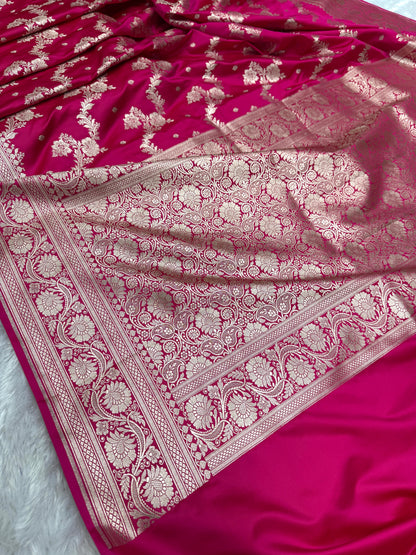 Rani pink premium Banarasi Mashru katan silk saree Mk191