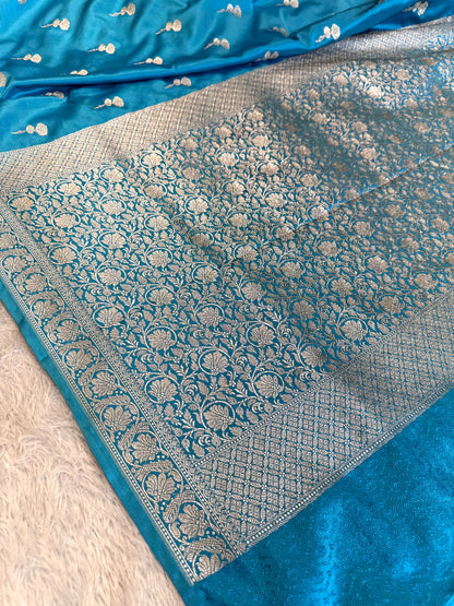 Sky blue premium Banarasi Mashru katan silk saree MK226