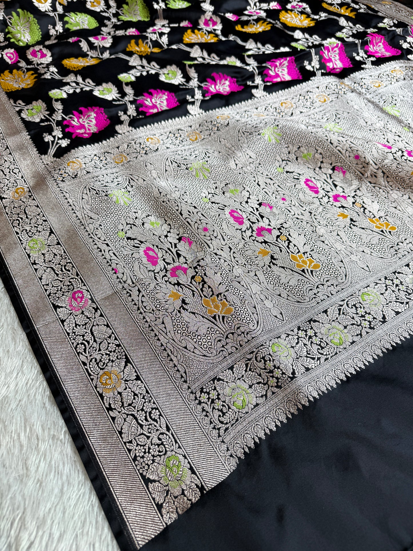 Black premium Banarasi Mashru katan silk saree MK195
